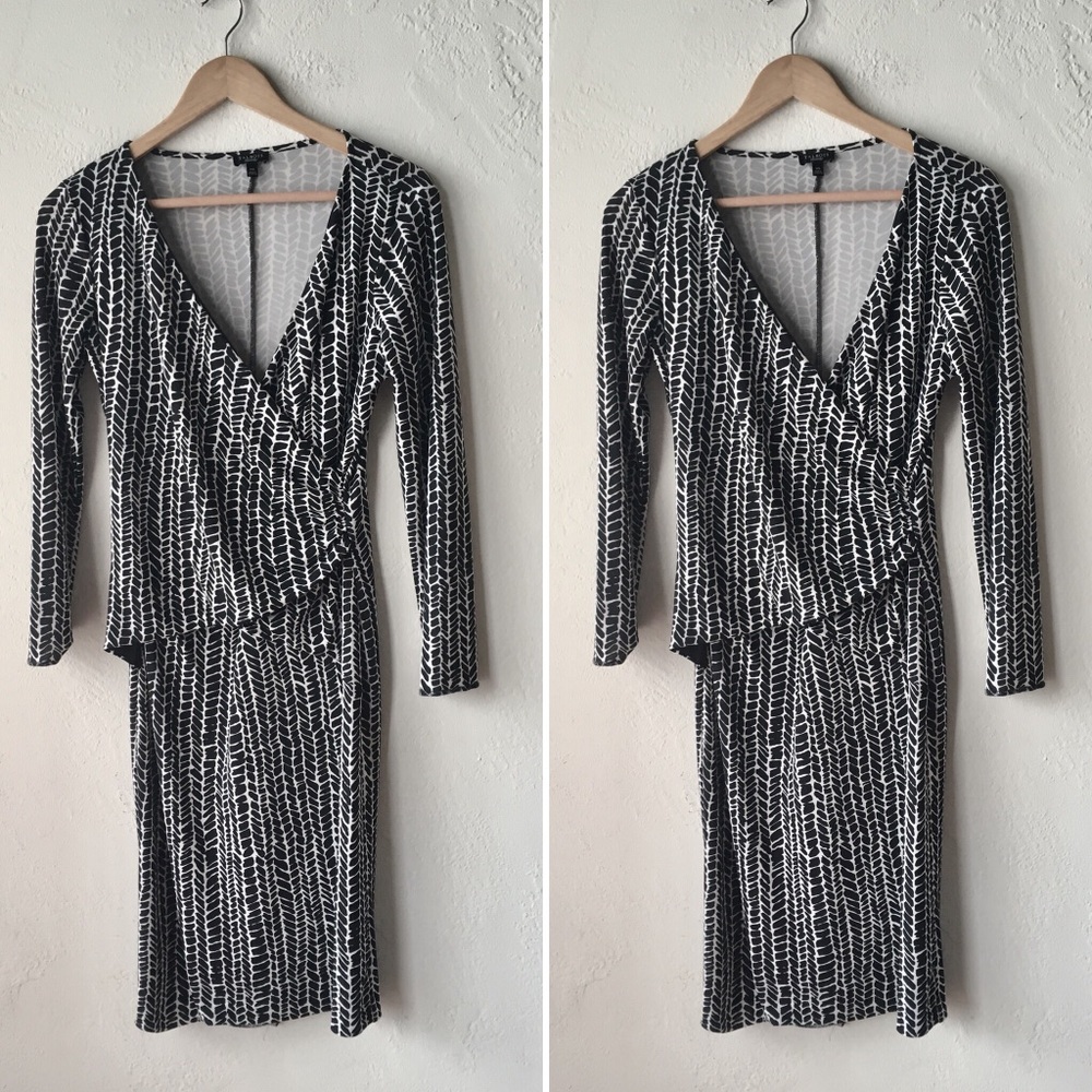 Talbots black & white patterned wrap dress